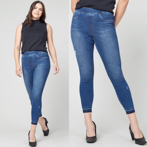 SPANX Denim - Spanx Distressed Ankle Skinny Jeans Medium Wash Pull On Jeggings Womens Size M